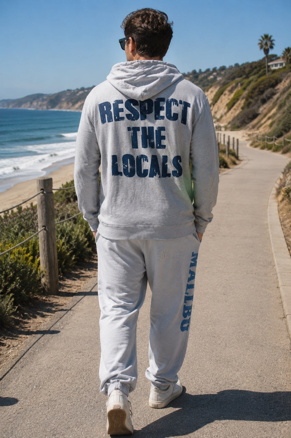 "Respect The Locals" Hoodie in Dove Grey