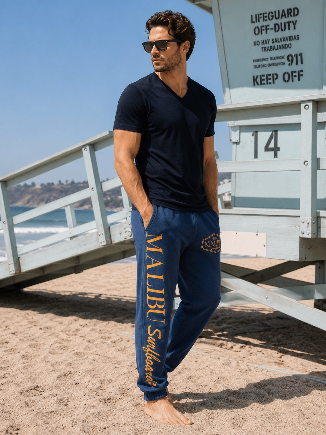 Elastic Bottom Signature Sweatpants in Dark Blue