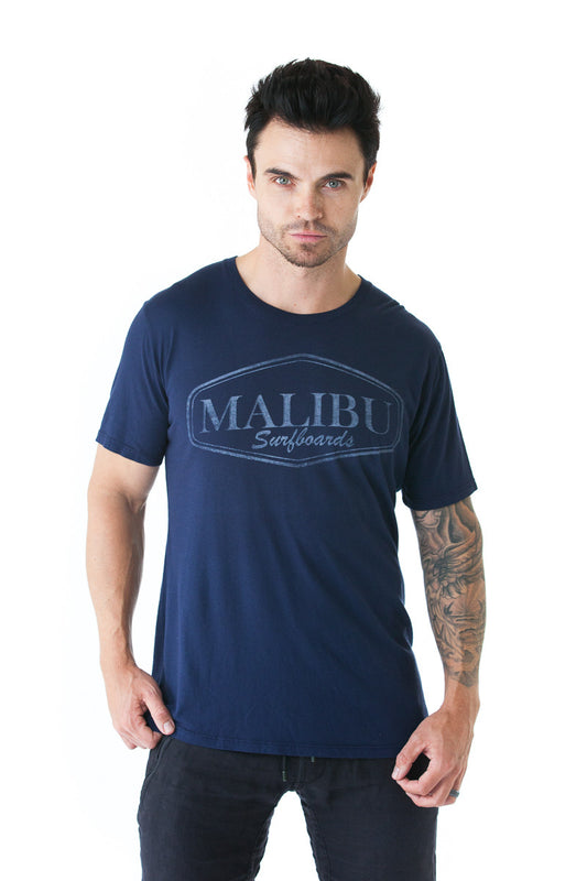 Malibu Surfboards Logo Crew Tee in Navy Blue