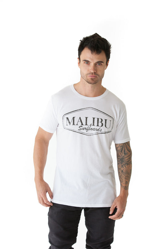 Malibu Surfboards Logo Crew Tee in White