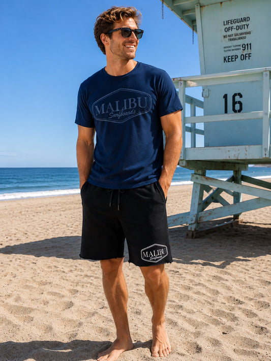 Malibu Surfboards Logo Crew Tee in Navy Blue