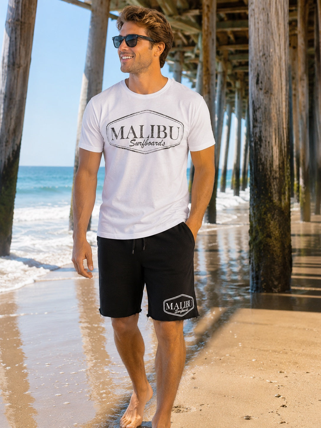Malibu Surfboards Logo Crew Tee in White