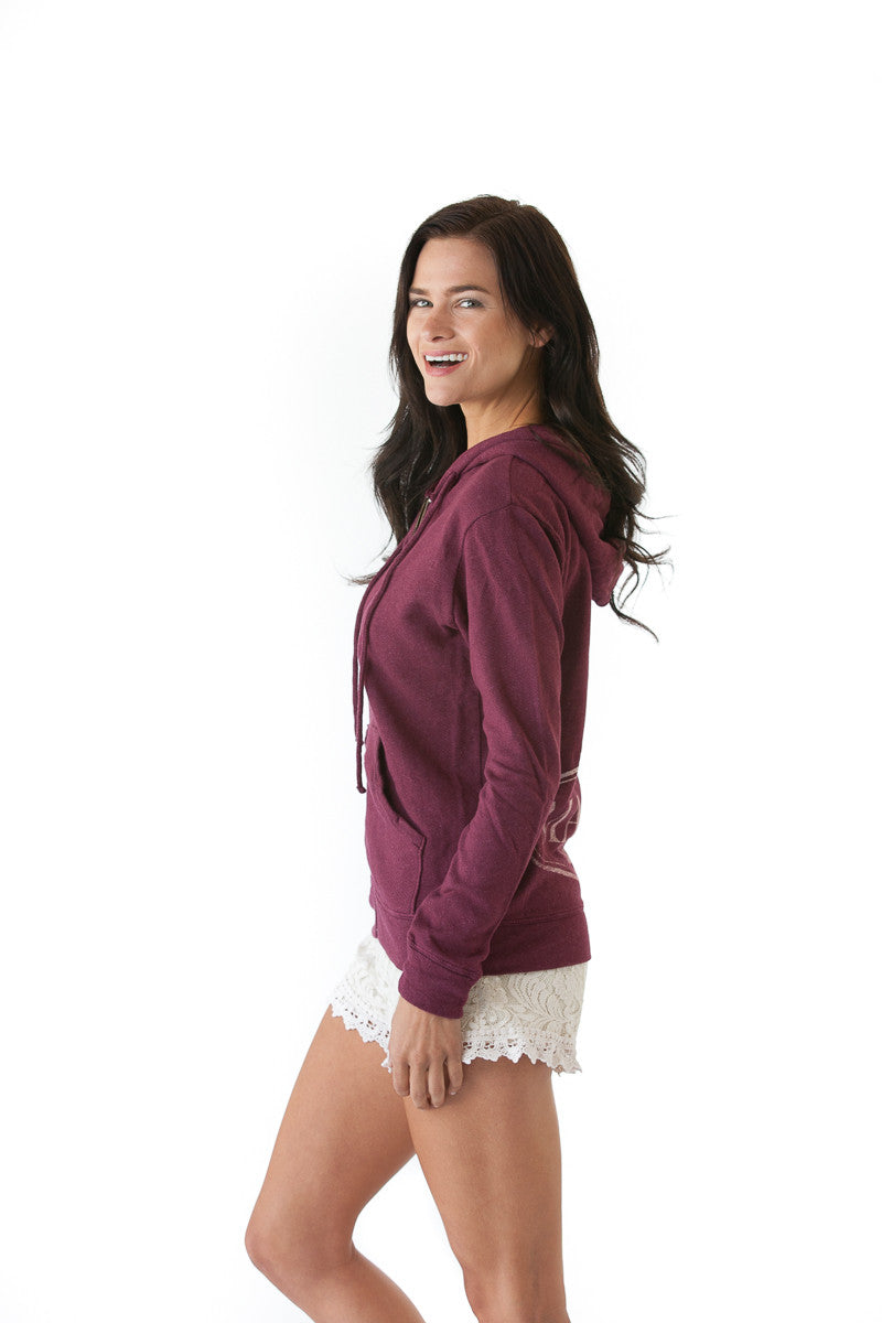 Women's Respect the Locals Hoodie in Burgundy