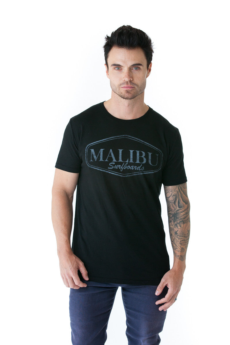 Malibu Surfboards Logo Crew Tee in Black (Grey Logo)