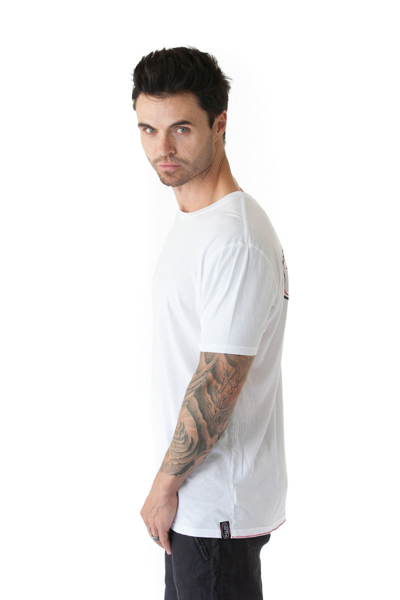 Malibu Surfboards Logo Crew Tee in White (Red/Black Logo)