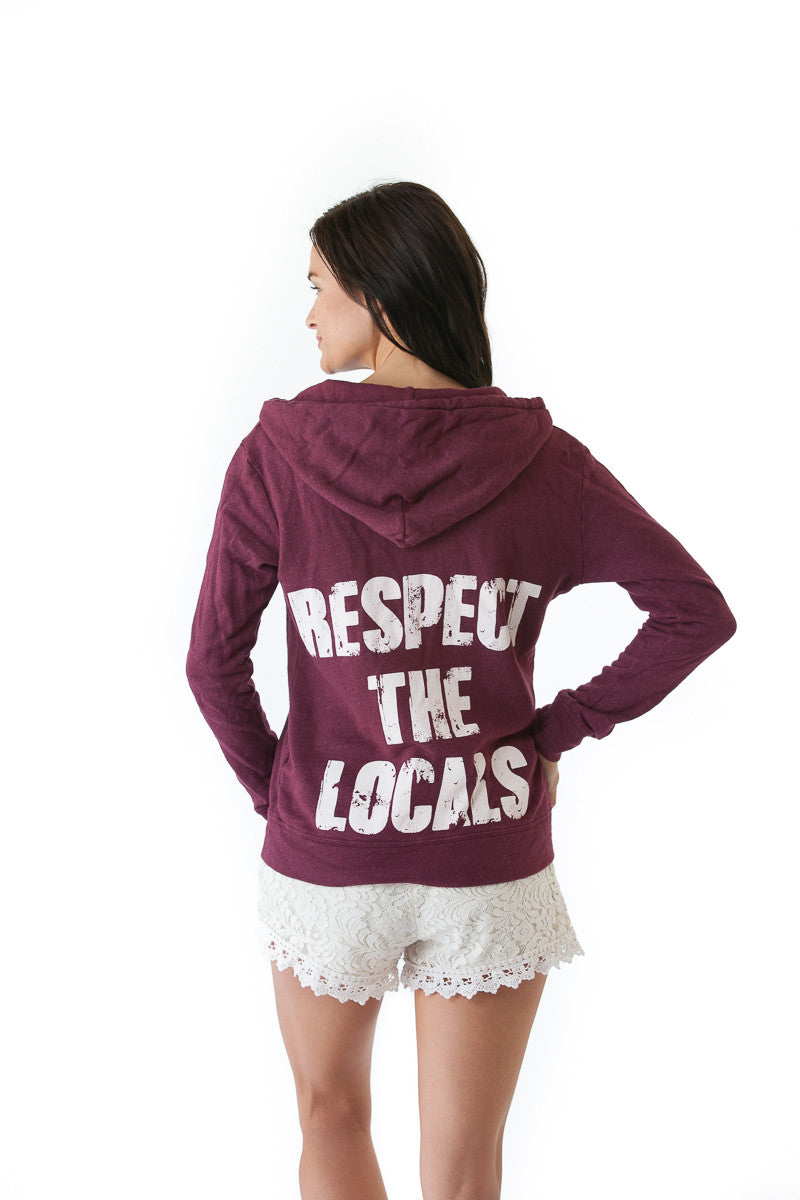 Women's Respect the Locals Hoodie in Burgundy